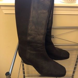 Dark brown wedge knee boots